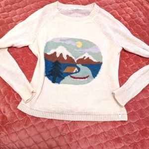 Woolrich cream sweater mountain scene large